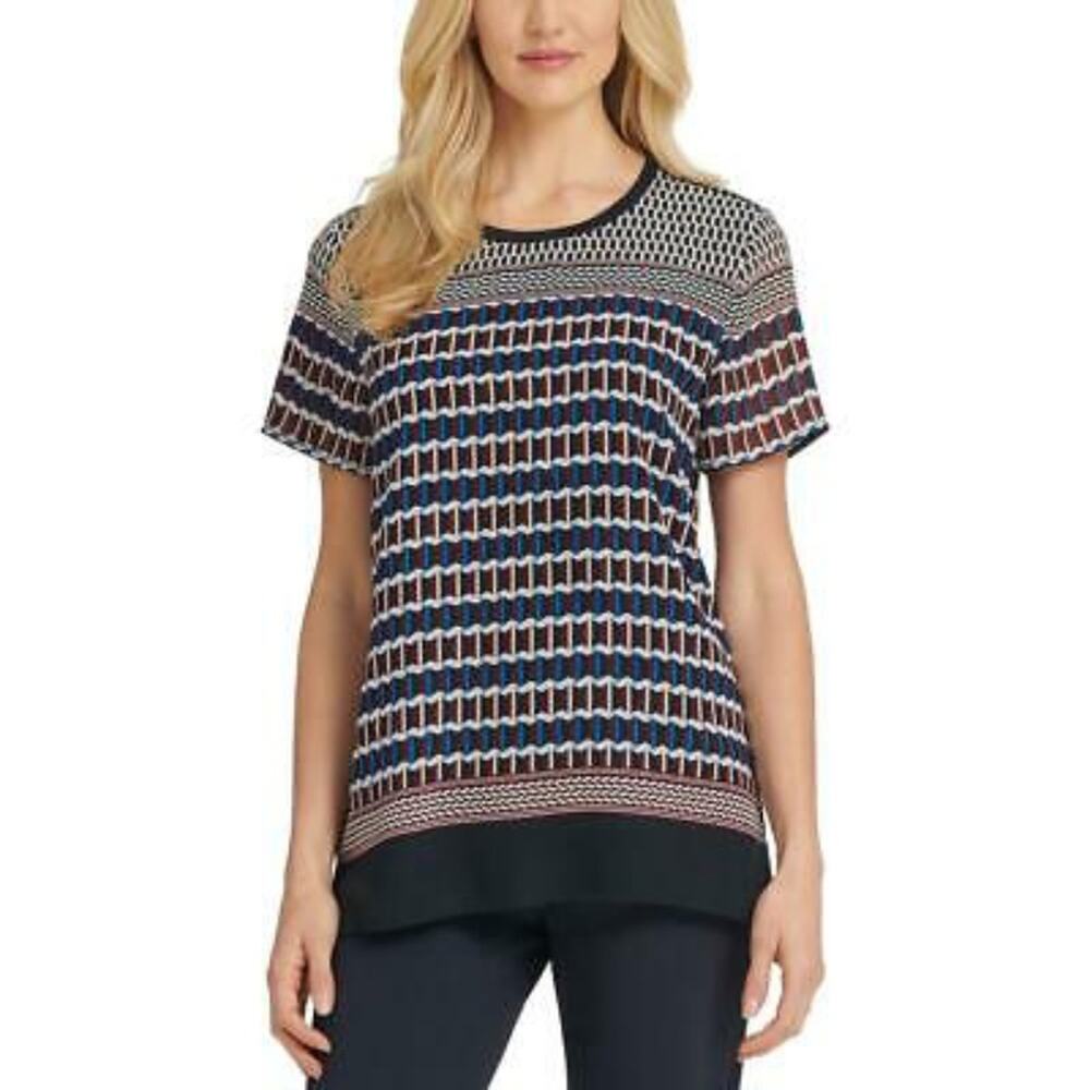 DKNY Geometric Short Sleeve Blouse